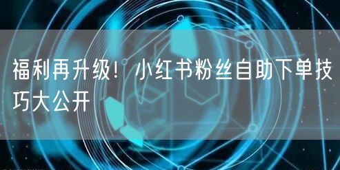福利再升级！小红书粉丝自助下单技巧大公开