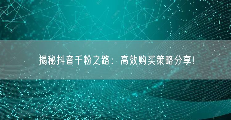 揭秘抖音千粉之路：高效购买策略分享！